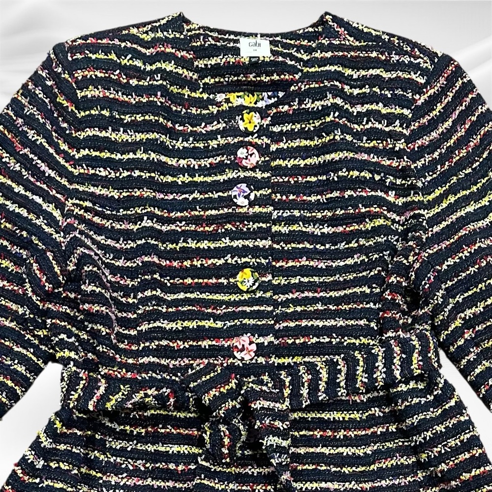 CABI Headline Topper Tweed Multicolor Stripe Coat‎ size 14 - Picture 2 of 10